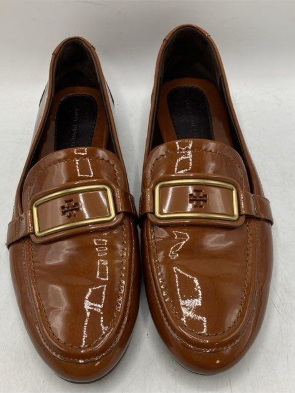 Tory Burch Women’s Brown Patent Leather Buckle Loafers. 6.5M
